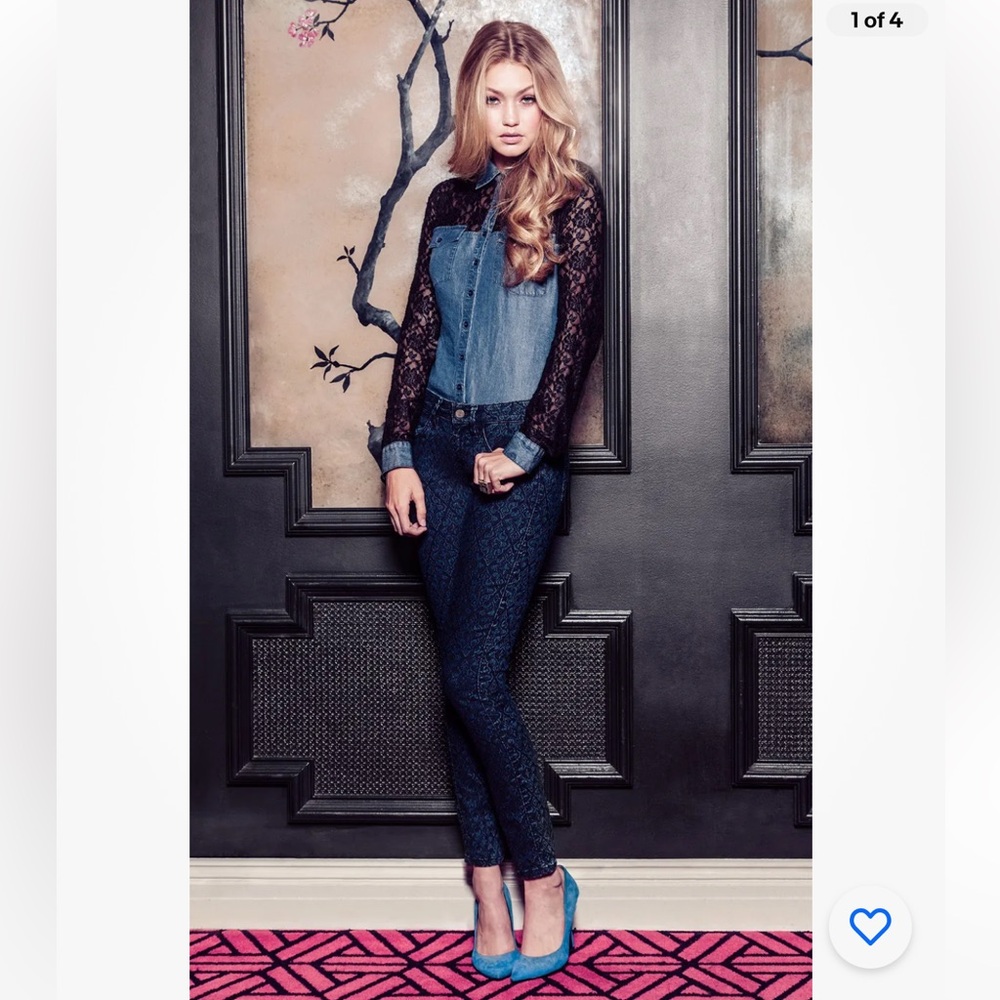 New Guess Brittney Jacquard Denim Leggings Jeans Pants 0 24